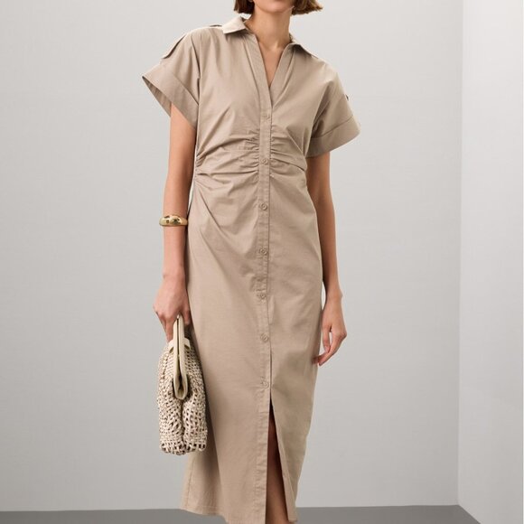 Saunders Beige Ruched Shirt Dress - Picture 6 of 7